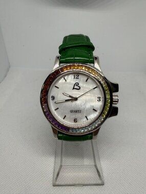 HSN Colleen Lopez Multi-Gemstone MOP Dial Women's Sapphire Crystal Green Watch